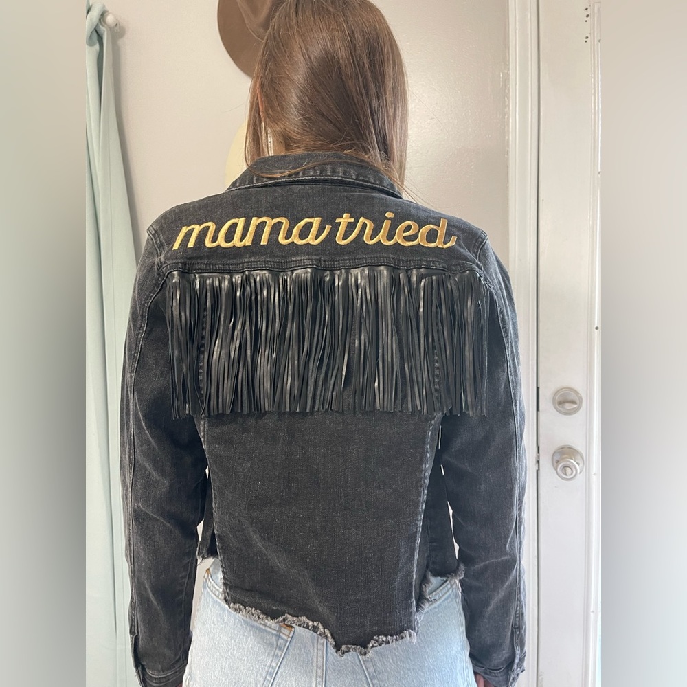 “mama tried” vintage western black jean jacket
